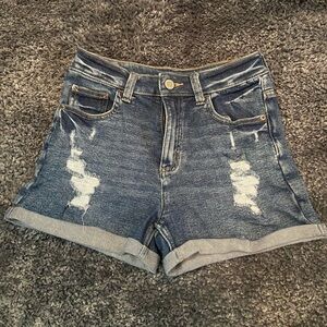 Justice Distressed Cuffed Jean Shorts in Dark Blue, 14